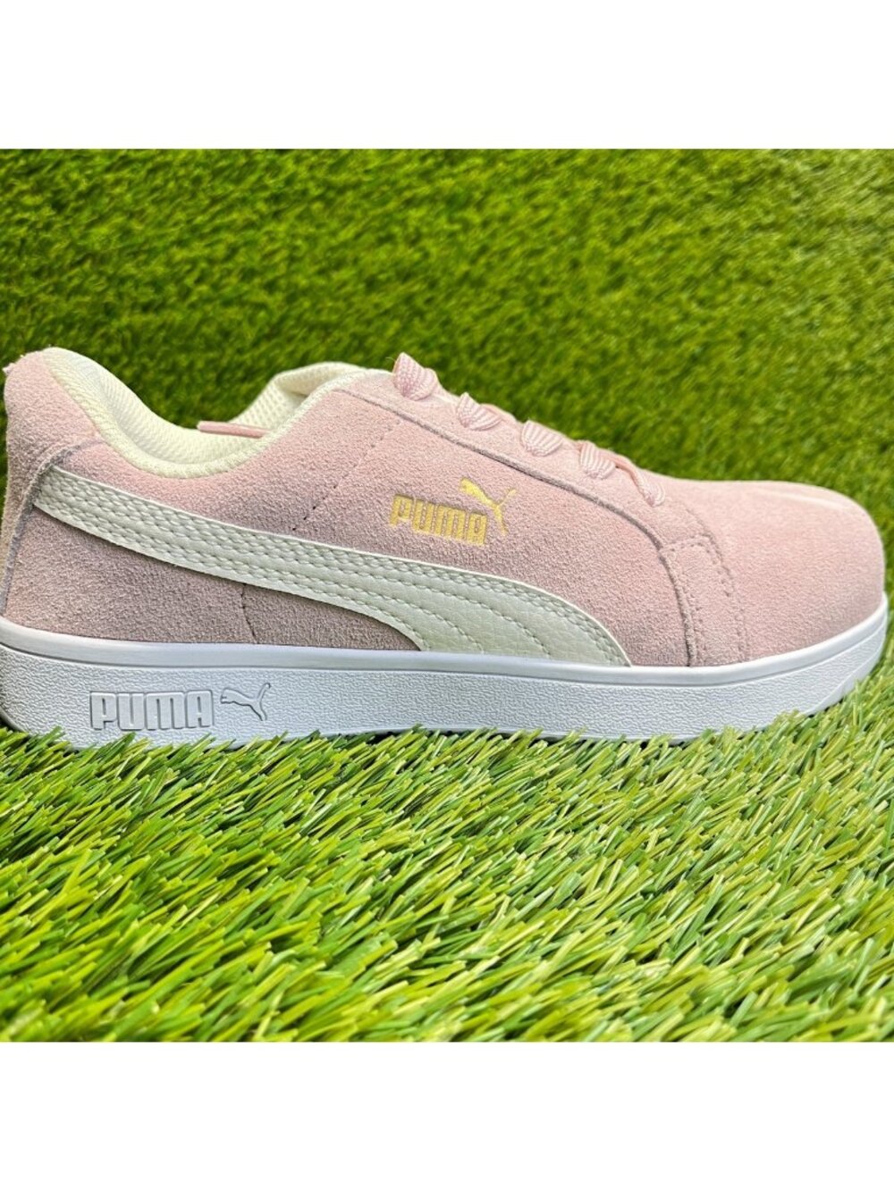 Puma Iconic Suede Low Womens Size 5 Pink White Composite Toe Safety Work Shoes